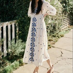 Free People Embroidered Fable Dress Canvas/Blue S
